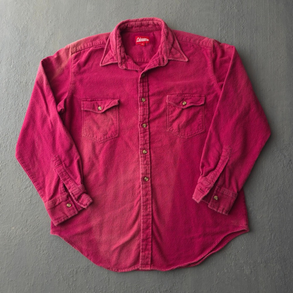 Vintage 90s Coleman Red Flannel Shirt XL Sun Faded Made in USA